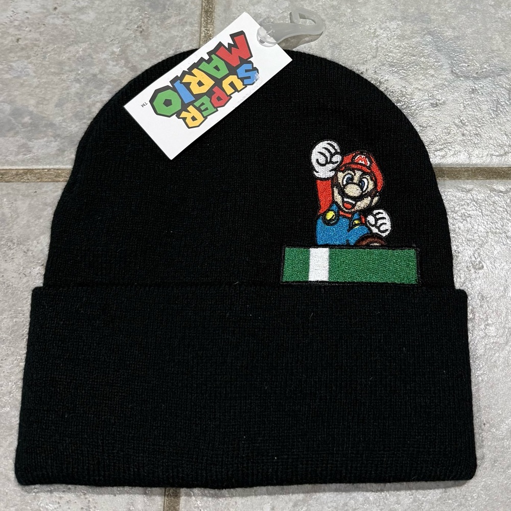 Nintendo Black Beanie with Super Mario Design